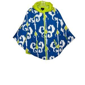 Curations Reversible Hooded Poncho Cape Jacket  M/L Blue